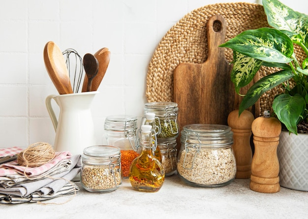 Kitchen counter with utensils